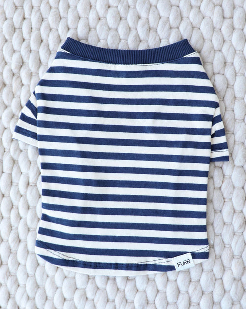 Playful Pooch Navy + Ivory Striped Dog T-Shirt