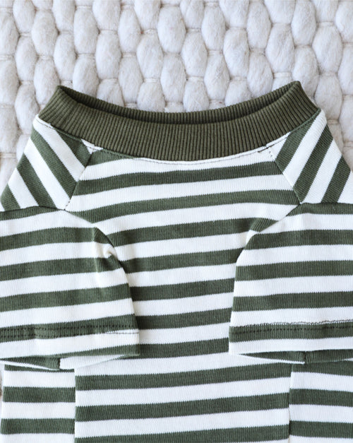 Playful Pooch Olive + Ivory Striped Dog T-Shirt