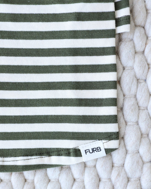 Playful Pooch Olive + Ivory Striped Dog T-Shirt