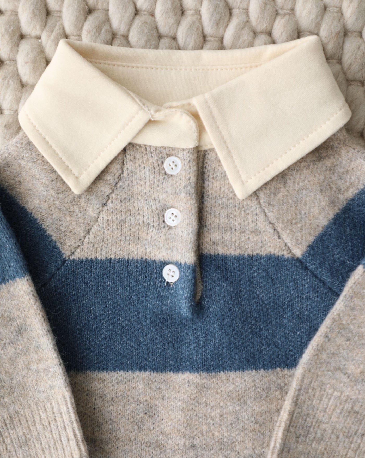 Prep School Pup Blue + Grey Striped Rugby Sweater