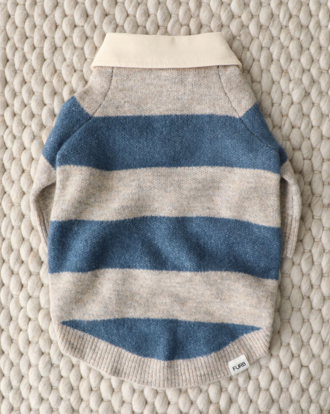 Prep School Pup Blue + Grey Striped Rugby Sweater