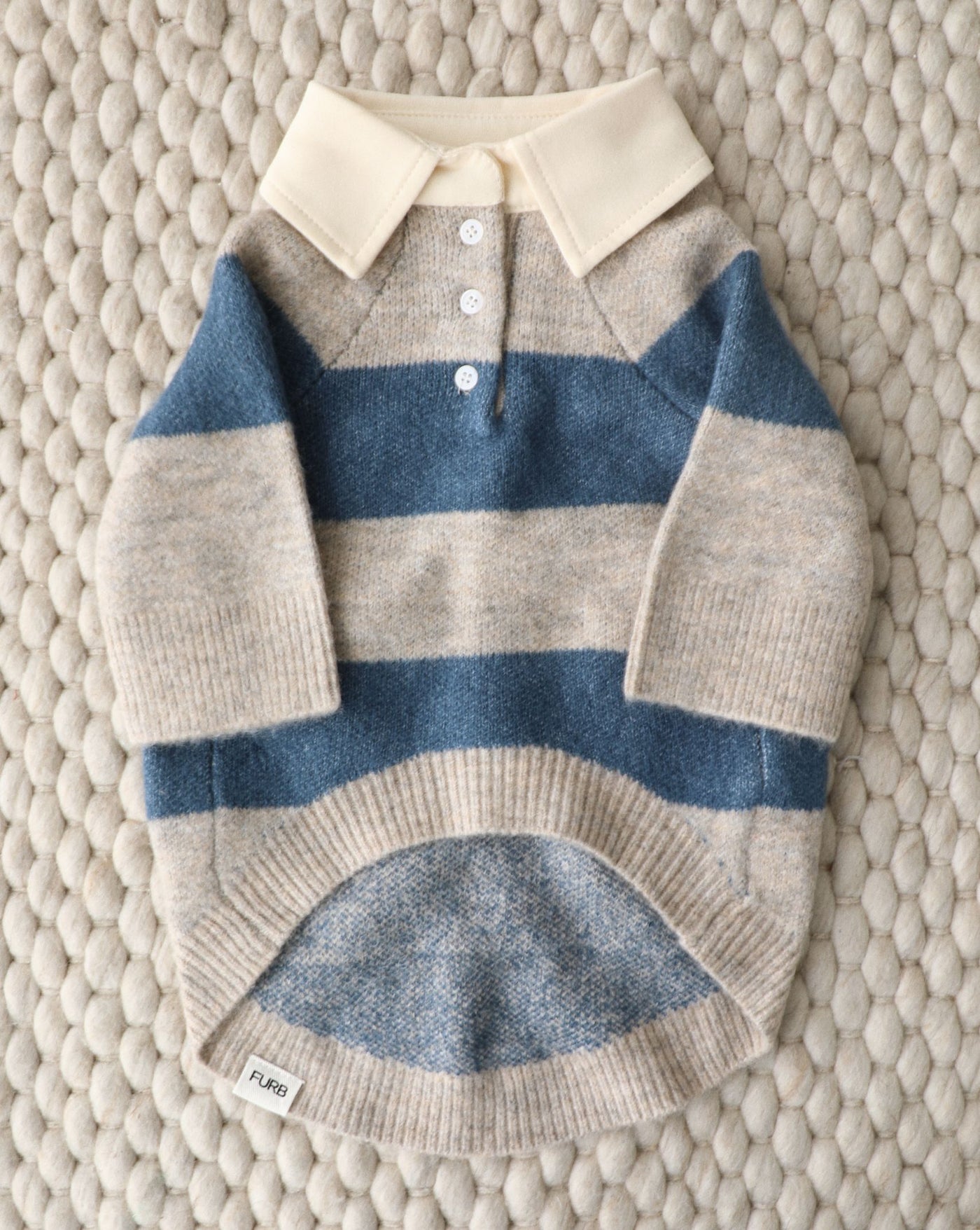 Prep School Pup Blue + Grey Striped Rugby Sweater