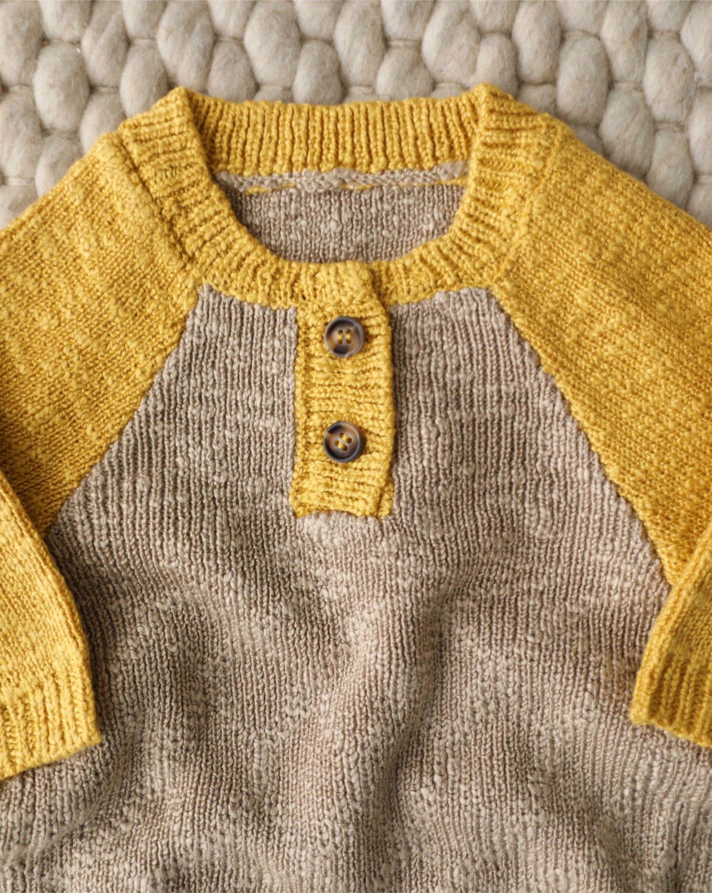 Golden Hour Tan + Mustard Henley Slub Sweater