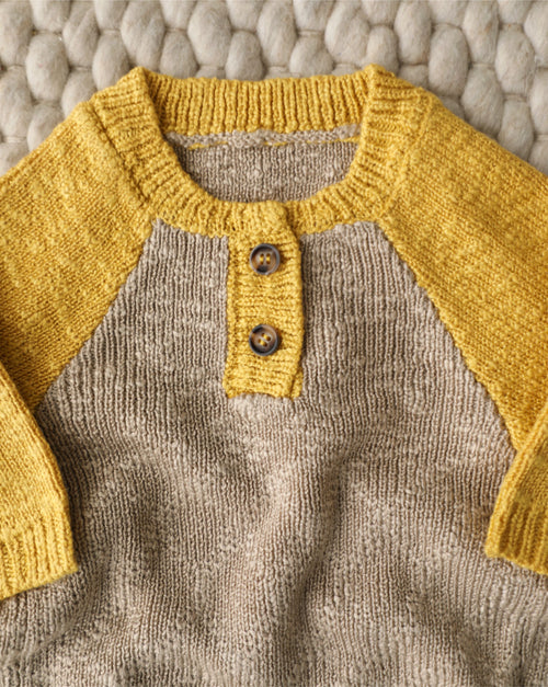 Golden Hour Tan + Mustard Henley Slub Sweater