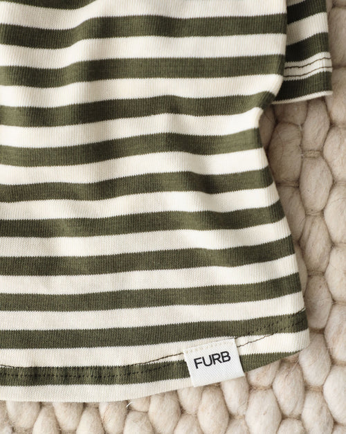 Playful Pooch Olive + Ivory Striped Dog T-Shirt