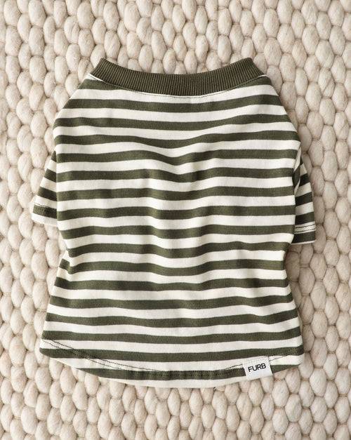 Playful Pooch Olive + Ivory Striped Dog T-Shirt