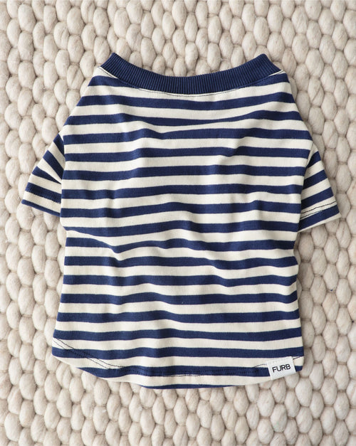Playful Pooch Navy + Ivory Striped Dog T-Shirt