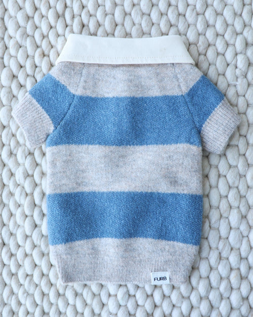 Everyday striped dog sweater with a polished prep-school feel, perfect for cool days, ideal for French bulldogs, beagles, and cockapoos