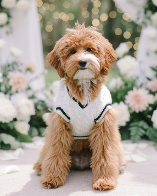 Forty Love Ivory Cable Knit Dog Sweater