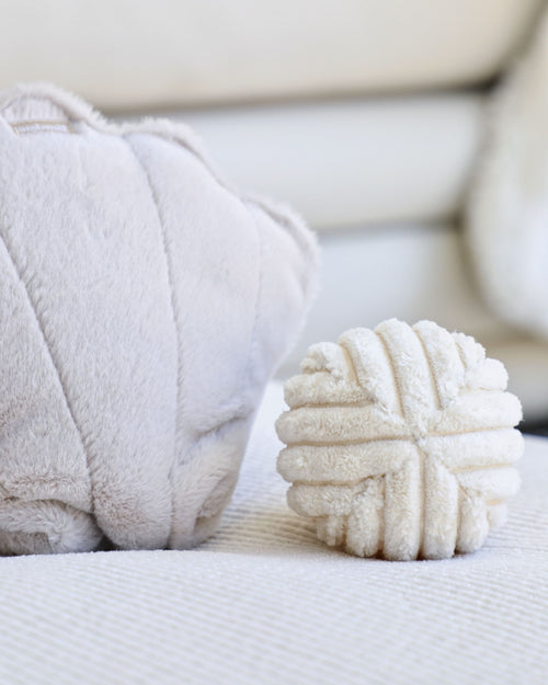 removable squeaky fuzzy rattle dog ball inside corduroy oyster dog toy