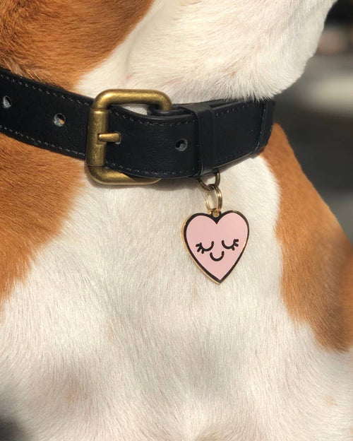 Smiling heart dog collar charm gold enamel pet accessory cute heart shaped charm