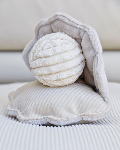 removable squeaky fuzzy rattle dog ball inside corduroy oyster dog toy