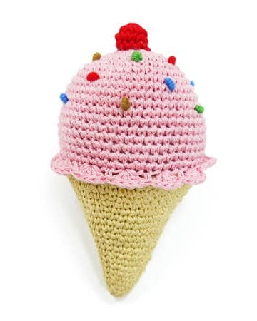 Ice cream-shaped dog toy with a squeaker, great for small and medium breeds like Pugs and Beagles.