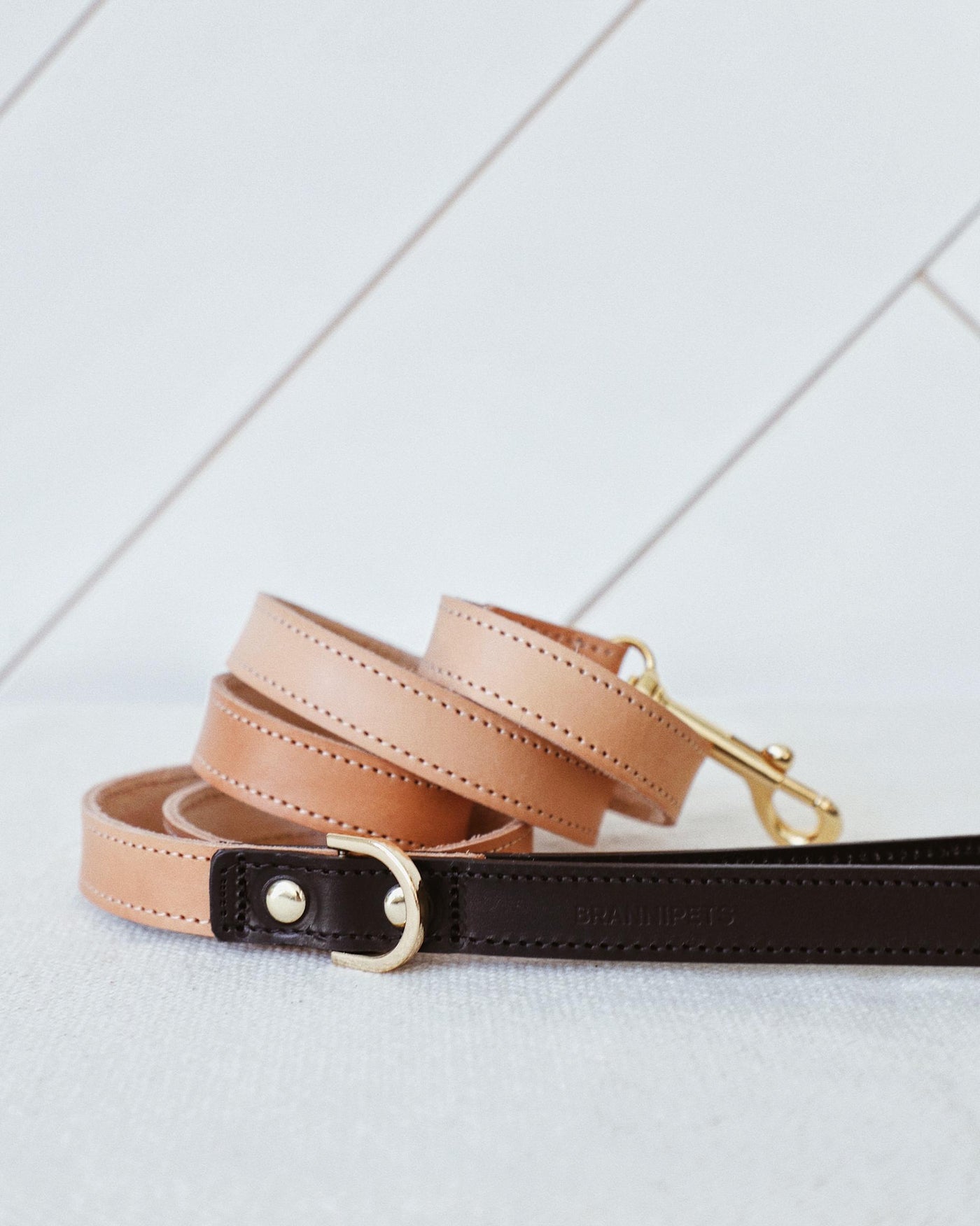 Rocco Tan + Black Leather Dog Leash