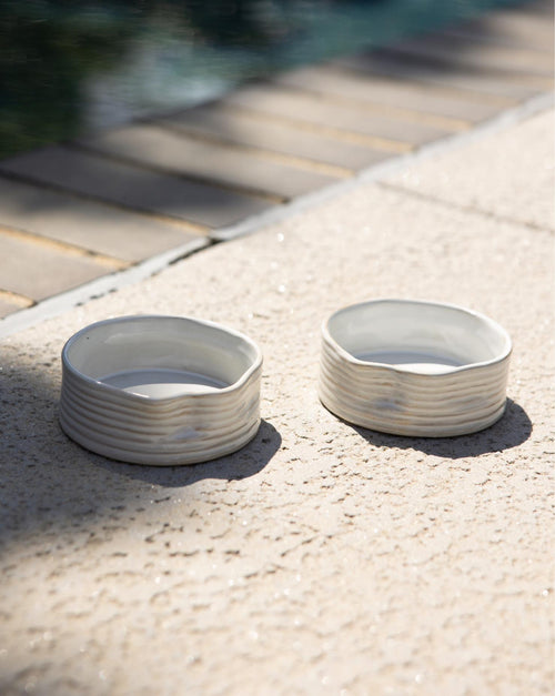In the Groove White Ribbed Dog Bowl