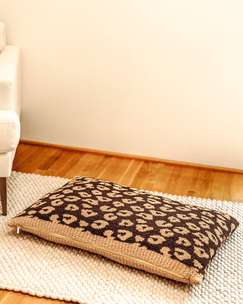 Snuggle Knit Brown Leopard Dog Bed