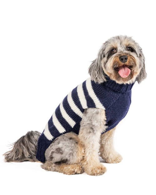 Navy and white dog sweater. tiny chihuahua sweater.