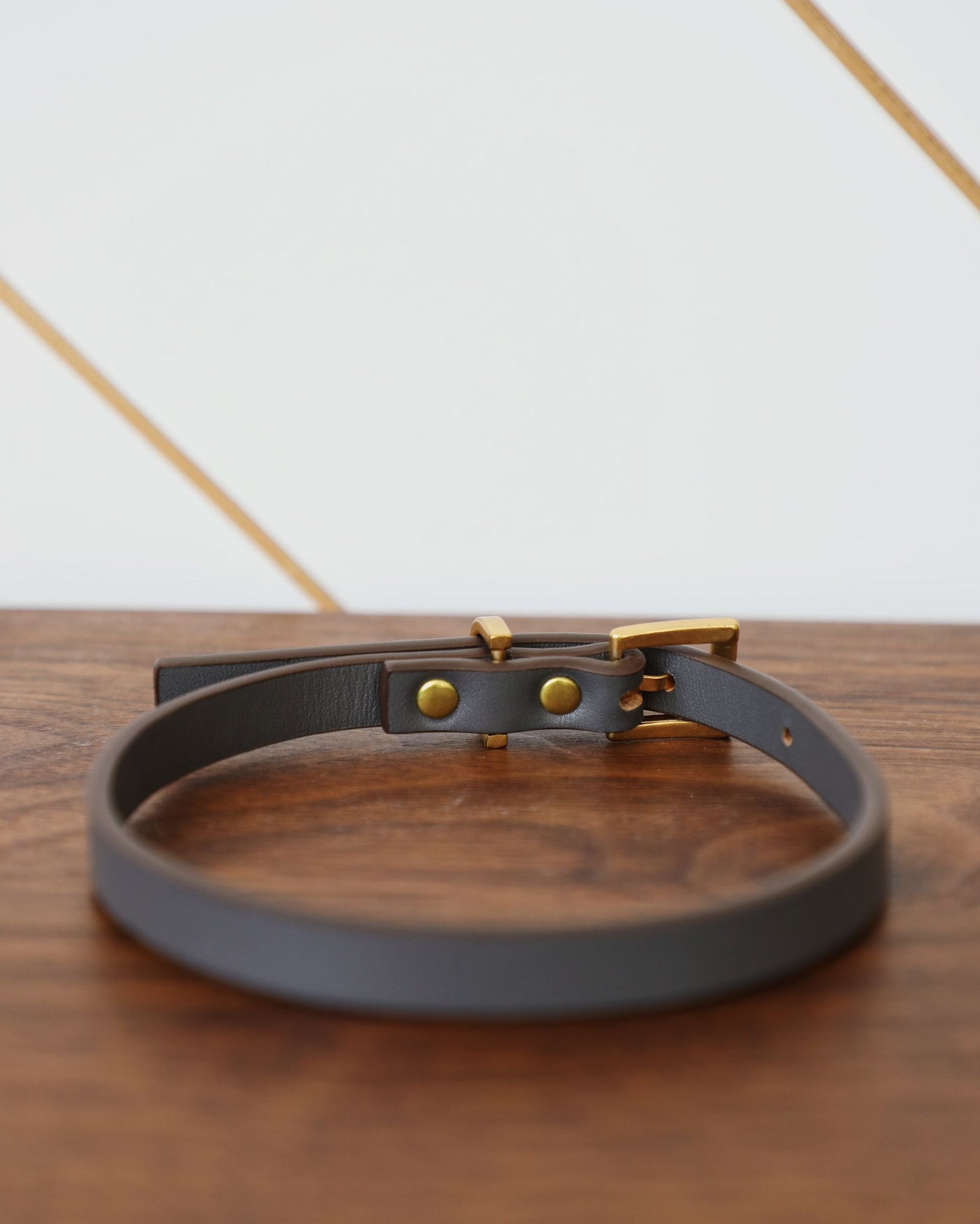Cannon Charcoal Leather Dog Collar Close Up