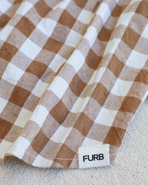 Brown gingham dog shirt, stylish and chic for your dog’s wardrobe.