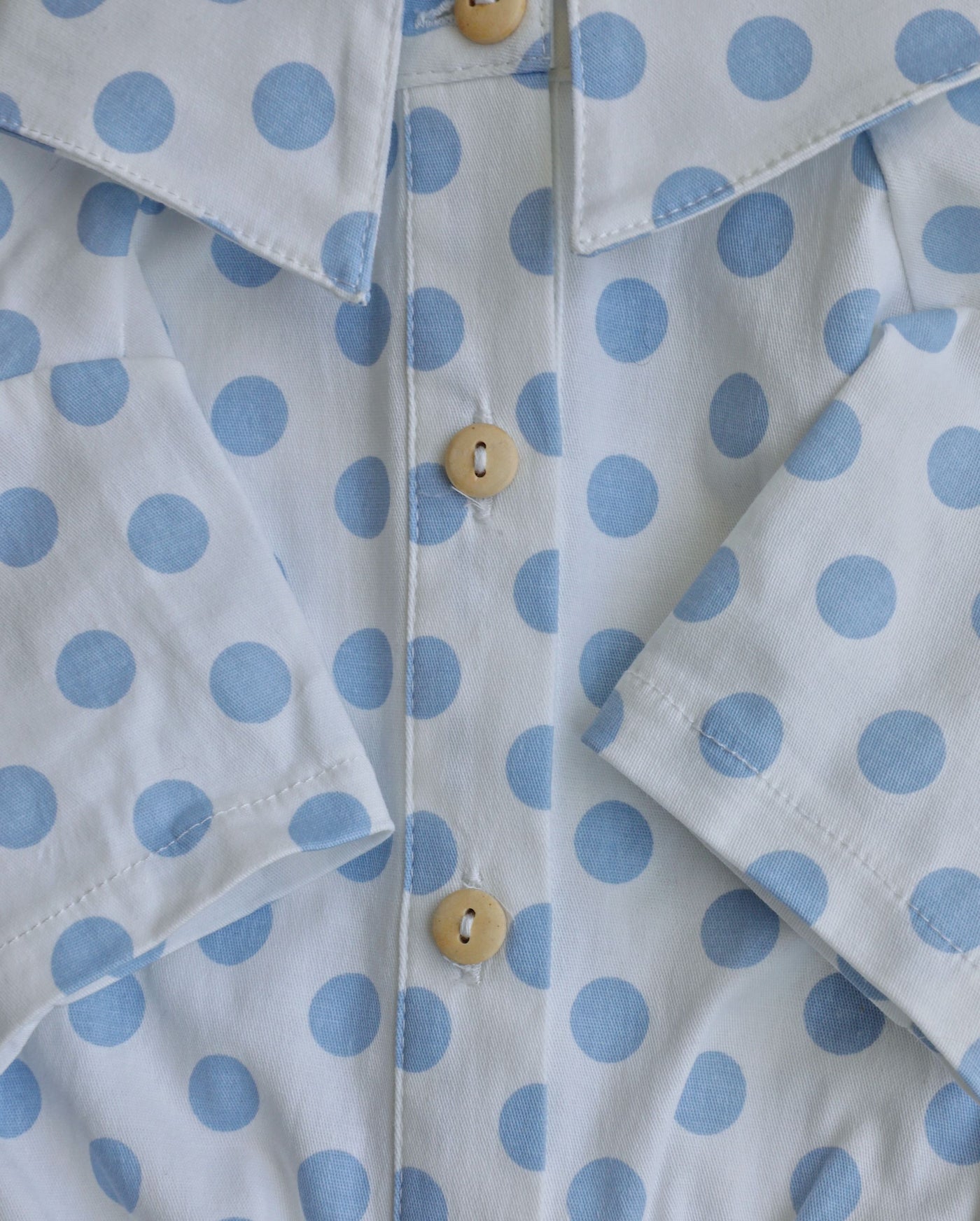 Cleo Baby Blue Polka Dot Dog Shirt Close Up