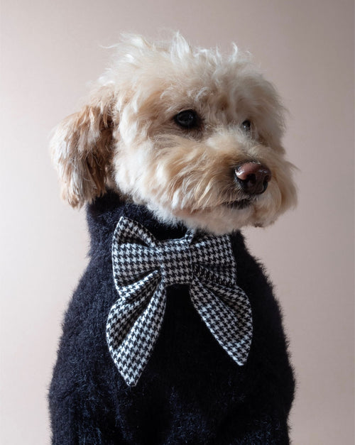 Houndstooth lady dog bow, a chic and timeless accessory for fashionable pups.