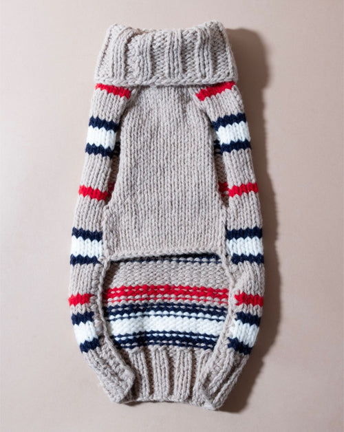 Tan striped alpaca sweater for dogs, a chic choice for your pet&