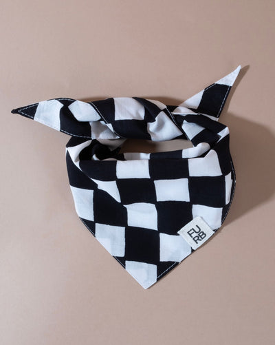 Black checkered dog bandana, perfect for stylish pups.