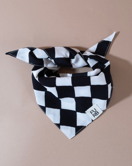 Black checkered dog bandana, perfect for stylish pups.