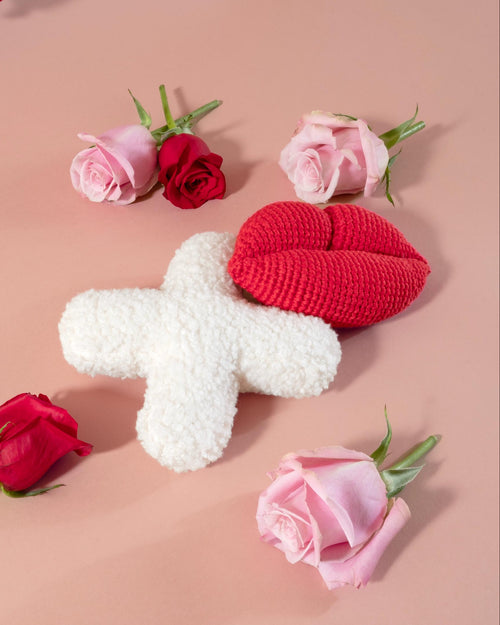 Red lips toy for interactive play, perfect for small to medium-sized dogs like Chihuahuas and Pugs.