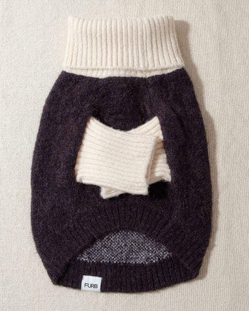 Felix Black + Ivory Dog Sweater, colorblocked with a comfortable ribbed turtleneck, perfect for your dog.