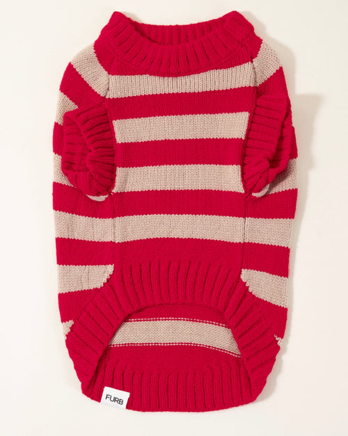 Candy Crush red striped sweater vest for dogs, great for adding a pop of color to your pet&
