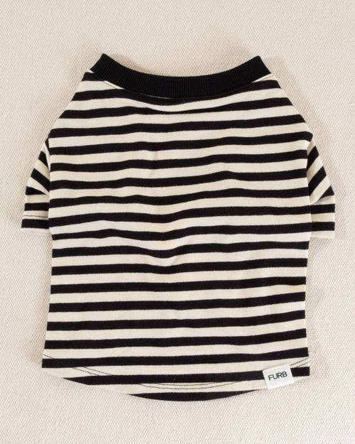 Classic black and ivory striped t-shirt for dogs, ideal for active pups like Beagles and Pugs.