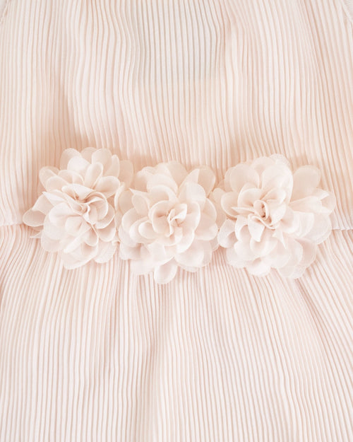 Delicate pleated chiffon dress in pink, perfect for small dogs such as Chihuahuas and Maltese.