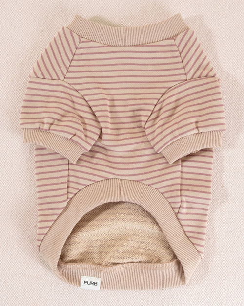 Pink Striped Crewneck Dog Sweatshirt - Stylish and comfy for chilly days!