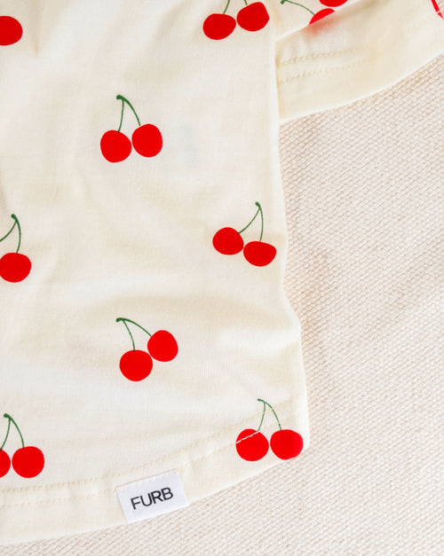 Cute cherry print dog t-shirt, ideal for small breeds, offering both style and comfort for your dog
