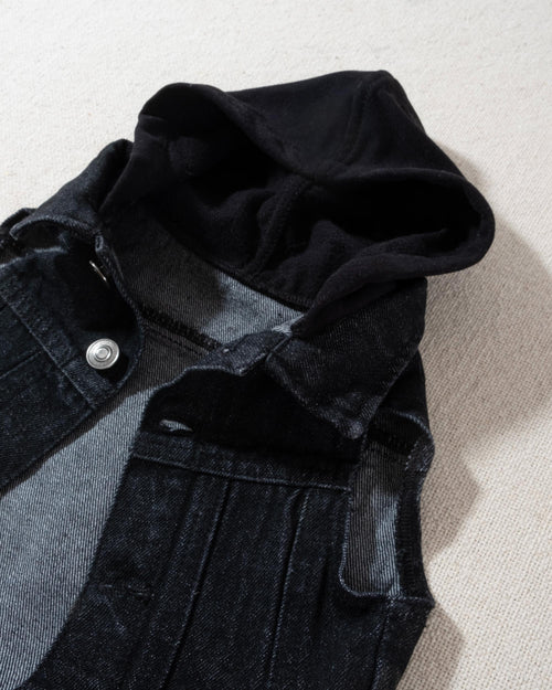 black denim dog vest with black hood for corgis