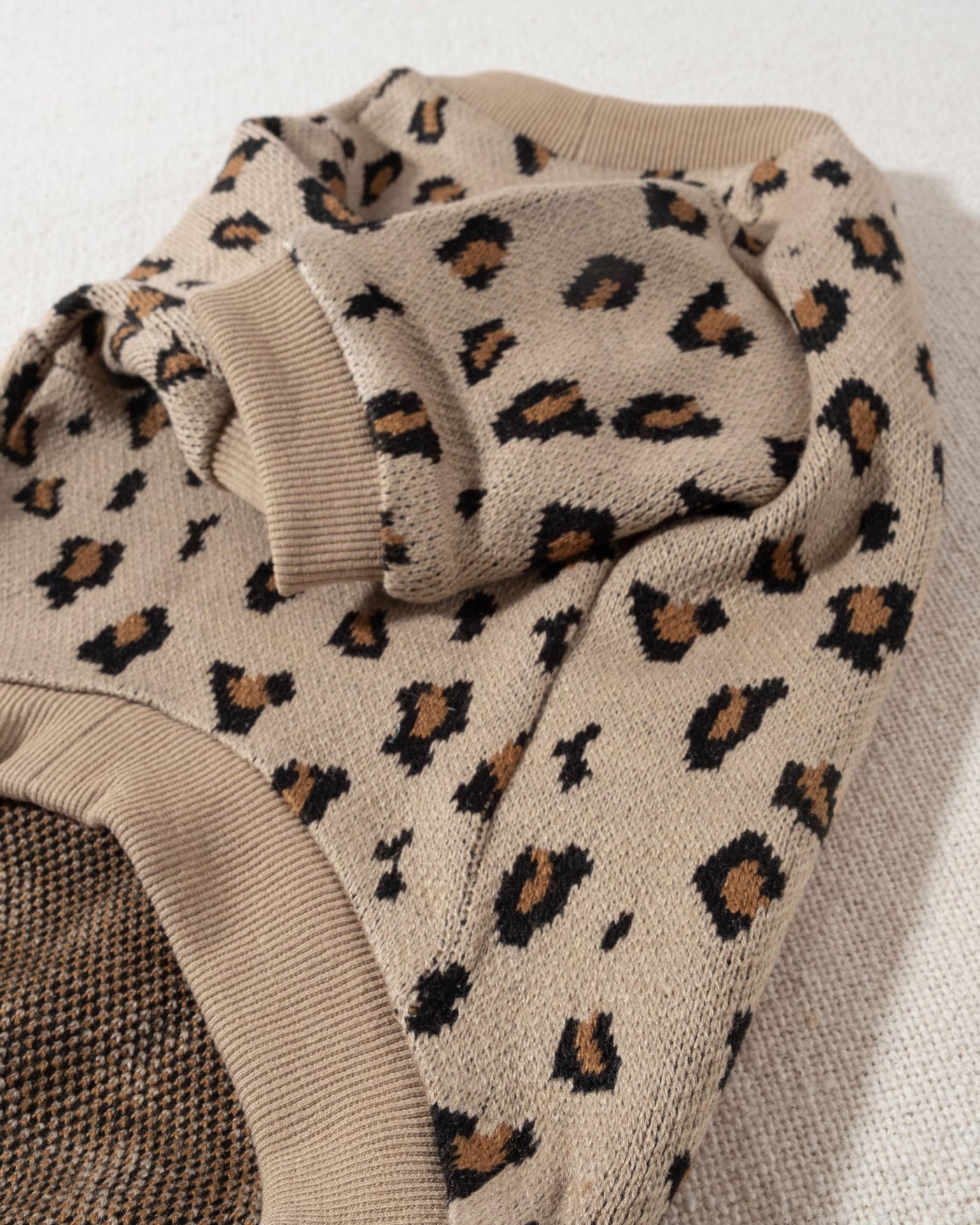 tan leopard print dog crewneck sweatshirt