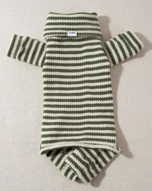 green and ivory striped turtleneck dog onesie dog apparel for pug
