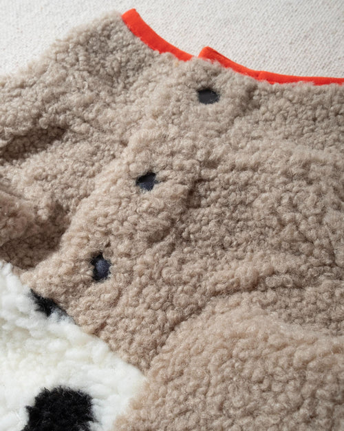 black and white polka dot and tan with coral half button sherpa and fleece dog pullover. dog fleece sweaters for chihuahuas 