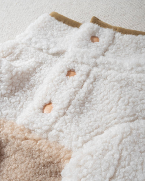 tan and ivory sherpa and fleece half button dog pullover. fleece sweaters for small chihuahuas 