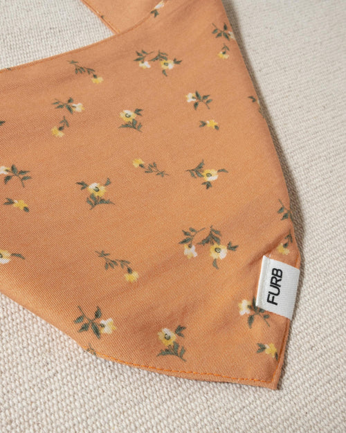 peach floral dog bandana and tasteful furb logo