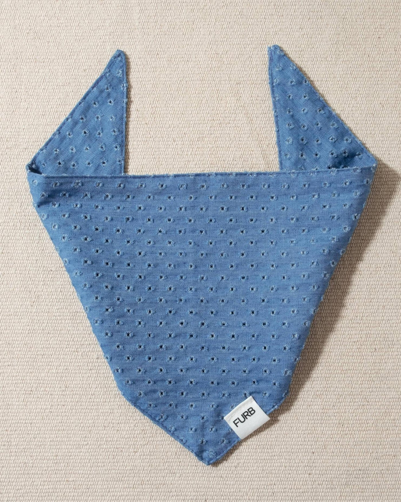 blue denim eyelet dog bandana with tasteful furb tag