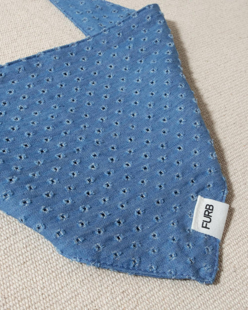 blue denim eyelet dog bandana with tasteful furb tag