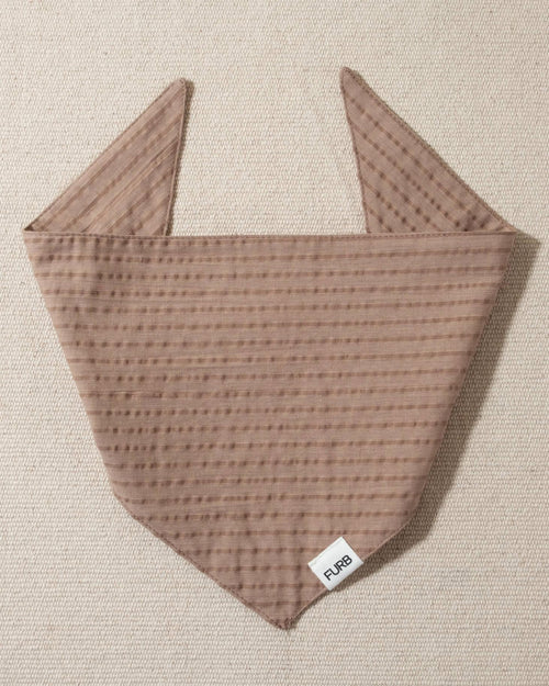 nutmeg brown striped dog bandana and tasteful furb logo