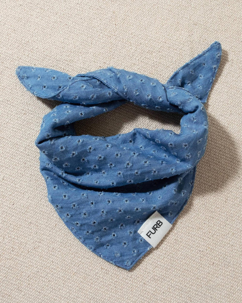 blue denim eyelet dog bandana with tasteful furb tag