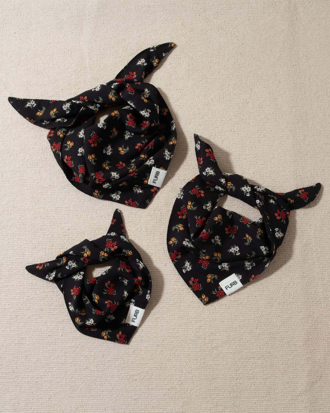 black dog bandana with multi floral print and tasteful furb tag