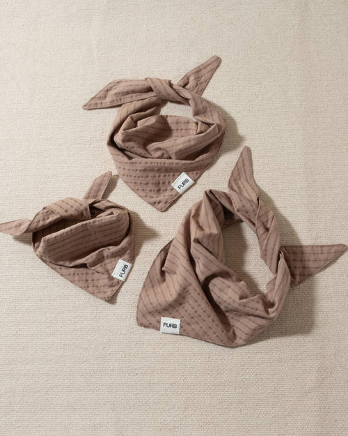 nutmeg brown striped dog bandana and tasteful furb logo