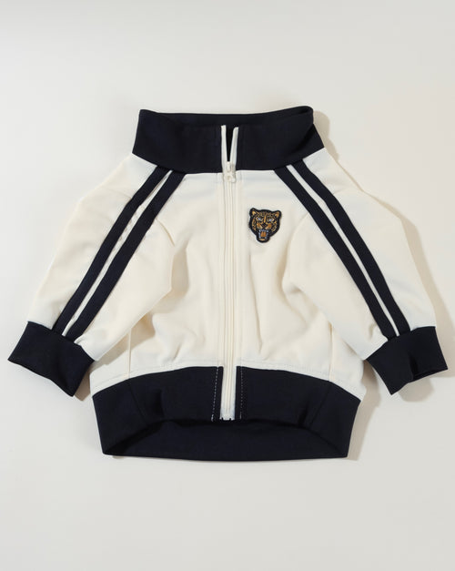 Ivory + black track jacket for dogs. Pug tracksuit for sporty pups.