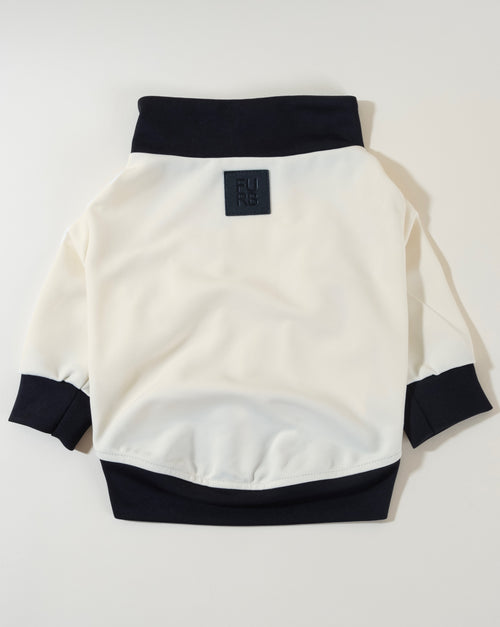 Ivory + black track jacket. Chihuahua tracksuit for small dogs.