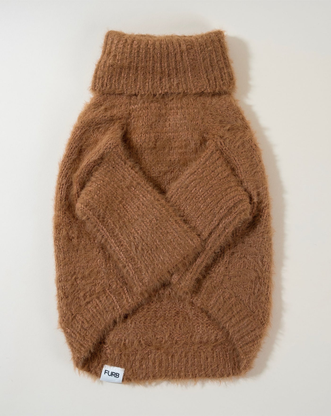 Soft brown eyelash knit dog sweater, perfect for keeping your pup warm and chic.